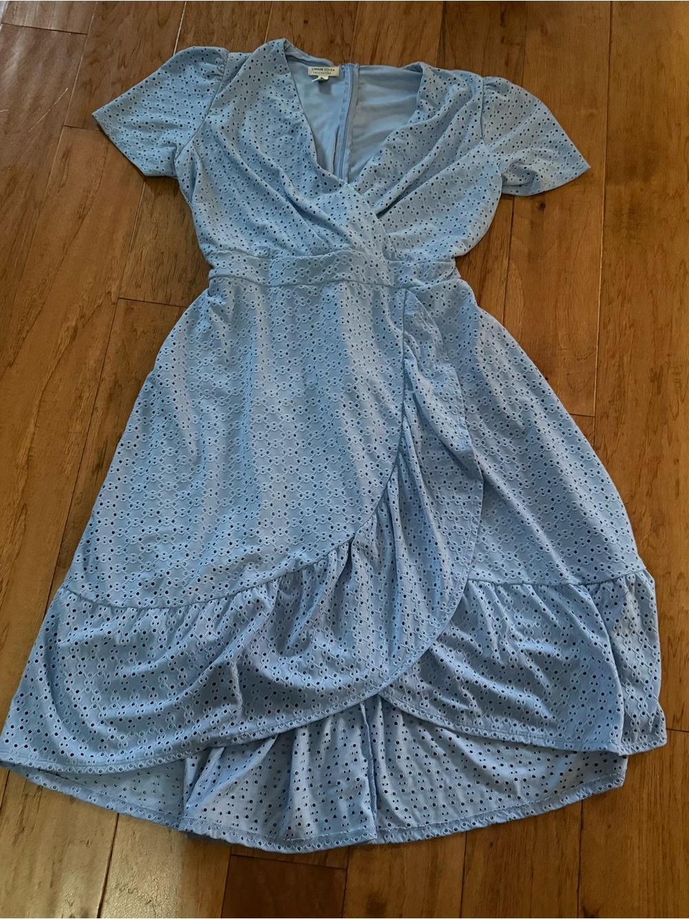 London Style Light Blue Eyelet Wrap Dress